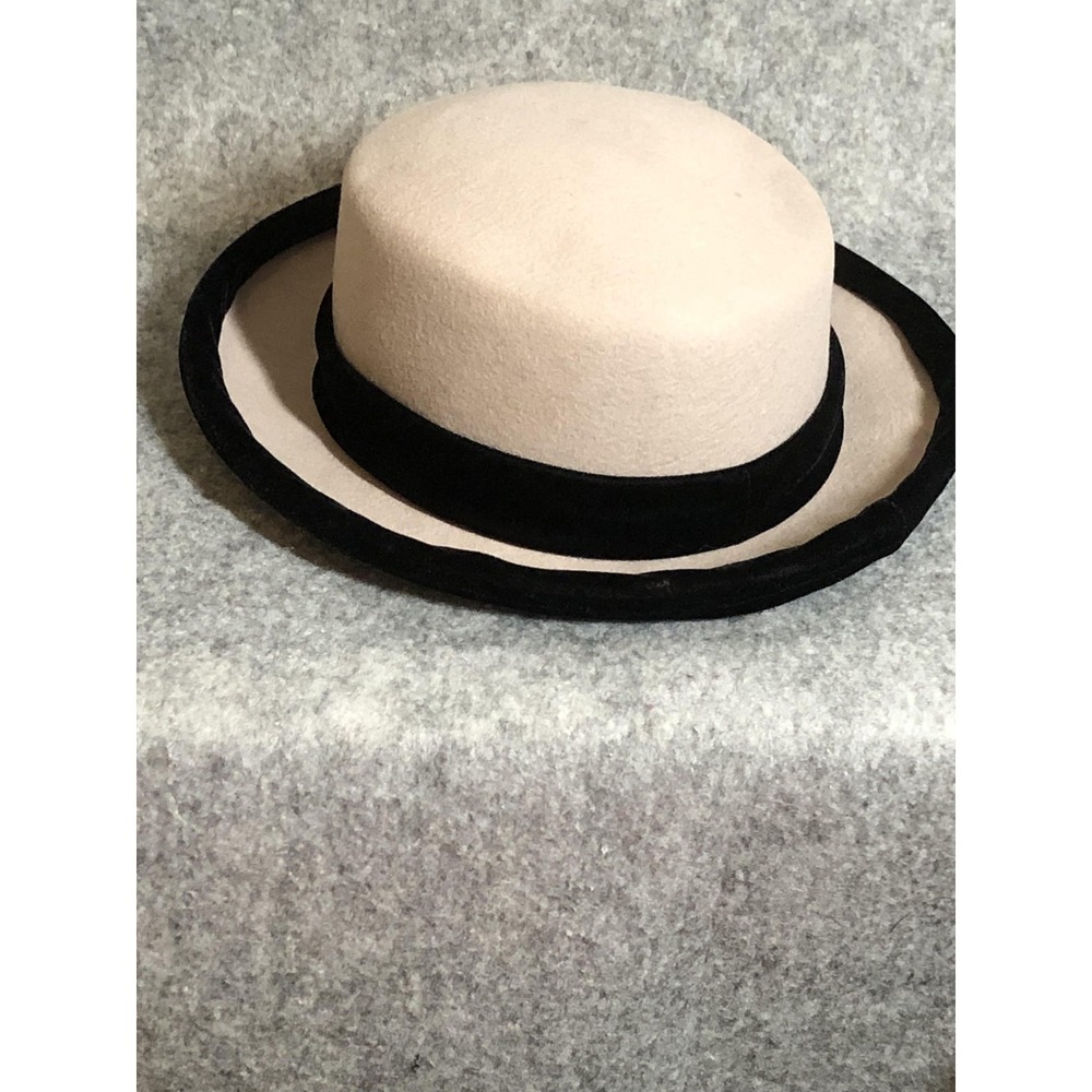 Bollman Hat Co Hat Boater Fitted Womens Beige Black Wool Doeskin Felt